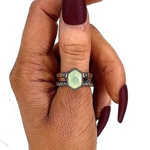 🆕🌿💛Stackable Semi Precious Stone w/Gold Paved 3 Ring Set SIZE 7